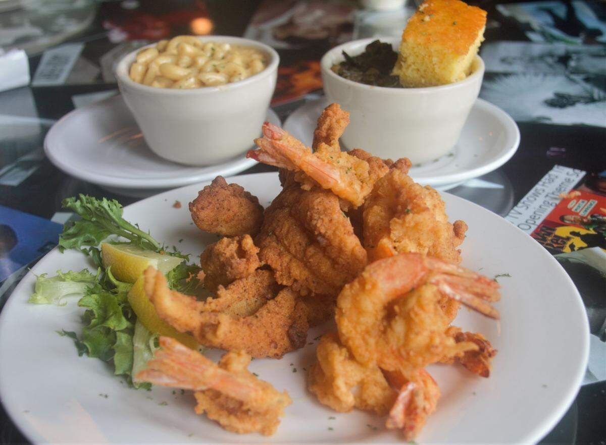 The fried seafood platter at the Almanett Hotel and Bistro in Gulfport.