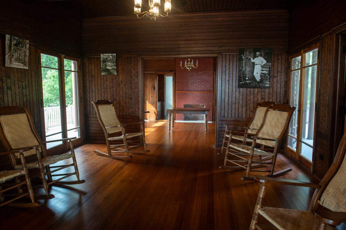 The main room inside Bon Silene, also called the Charnley-Norwood house after it’s former occupants, in Ocean Springs on Wednesday, Oct. 4, 2023. The home was rebuilt after a fire and features sets of three, like the three main rooms in a row, throughout the house.