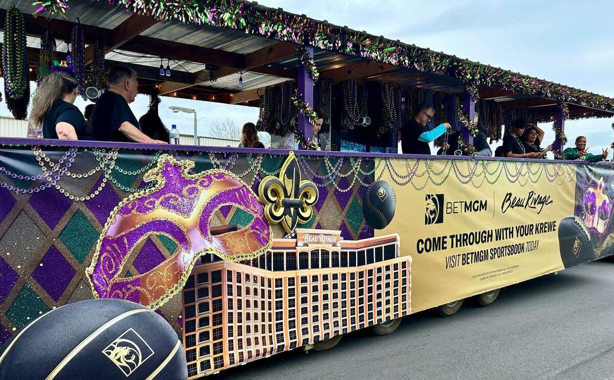 The Beau Rivage float during the Biloxi Night Parade in Biloxi, Mississippi on February 10, 2024.