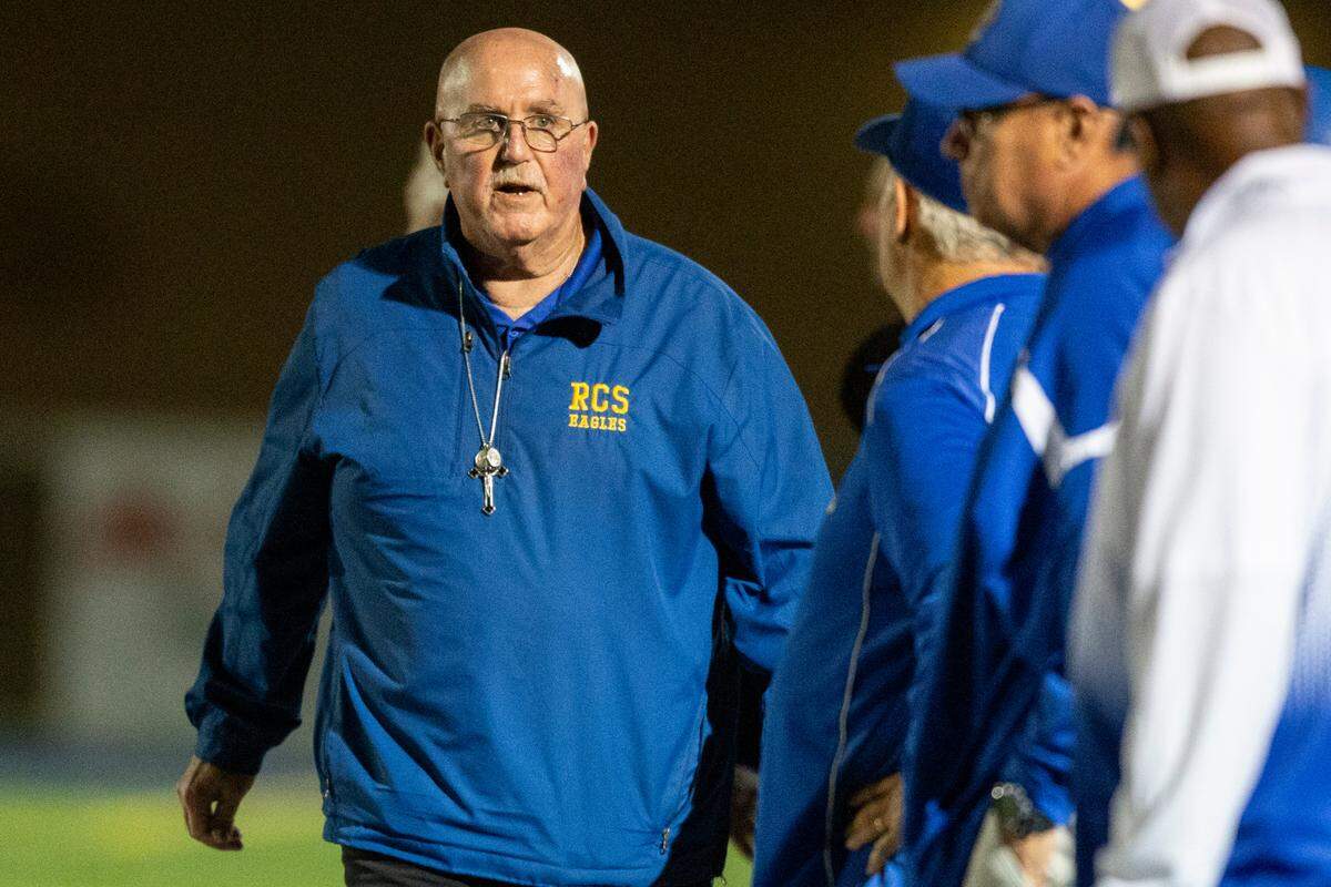 Resurrection Head Coach Eric Denmark during a game against French Camp Academy at Gautier High School in Gautier on Friday, Nov. 3, 2023.