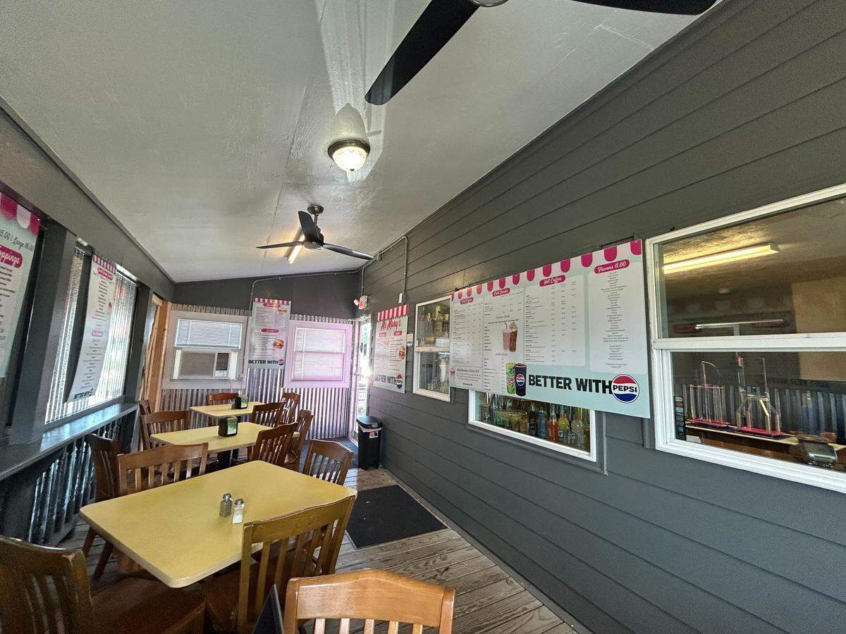 The cozy interior of Waveland’s Ms. Mary’s Old Town Snoballs.