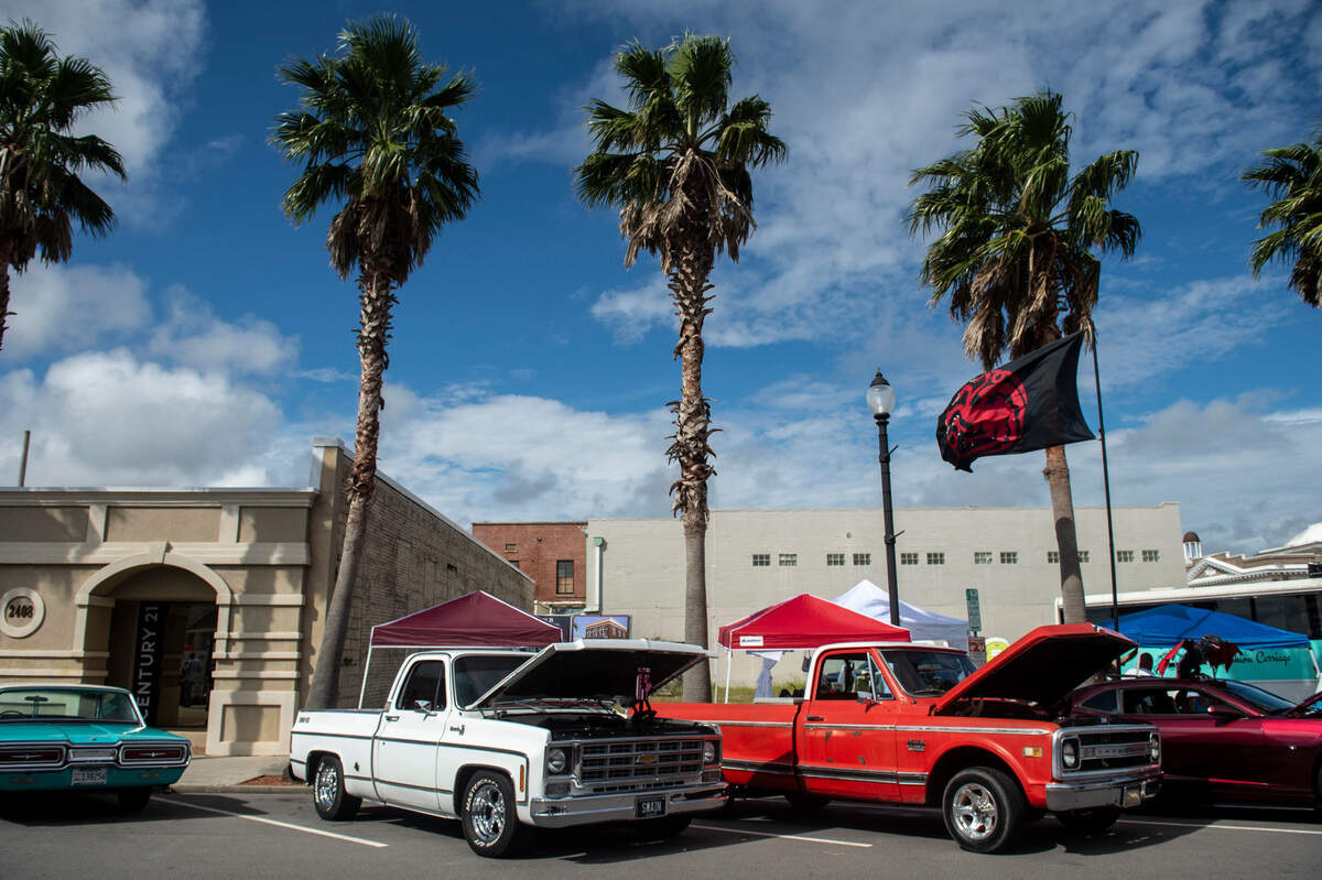 Classic cars parked along the street during View the Cruise, one of the first events of Cruisin’ the Coast, on Sunday, Oct. 3, 2021.