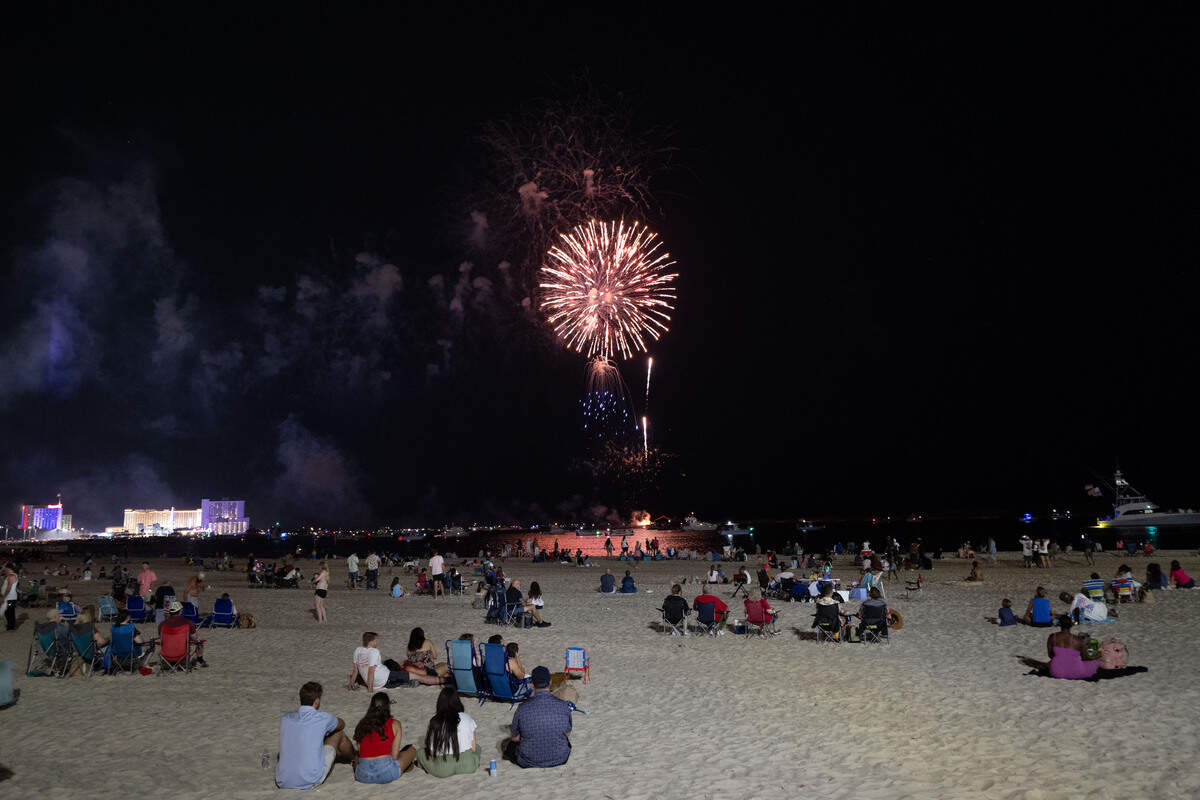 Fireworks are shot into the air during the annual firework show over the Mississippi Sound on Saturday, July 4, 2026.