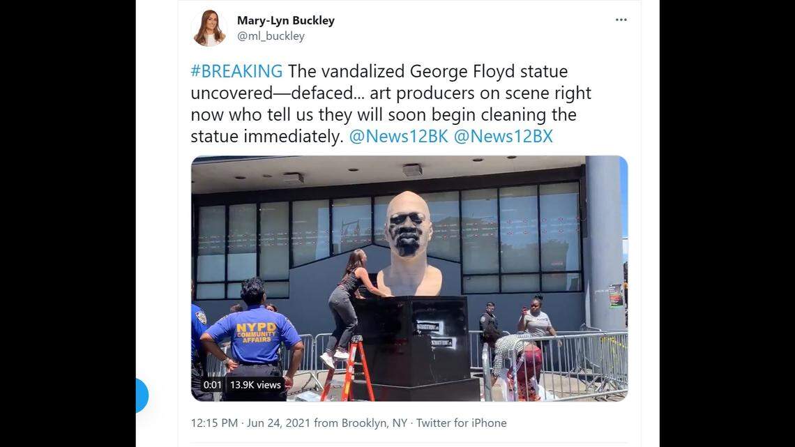 The New York Police Department is investigating after a statue of George Floyd was found vandalized in Brooklyn, New York.