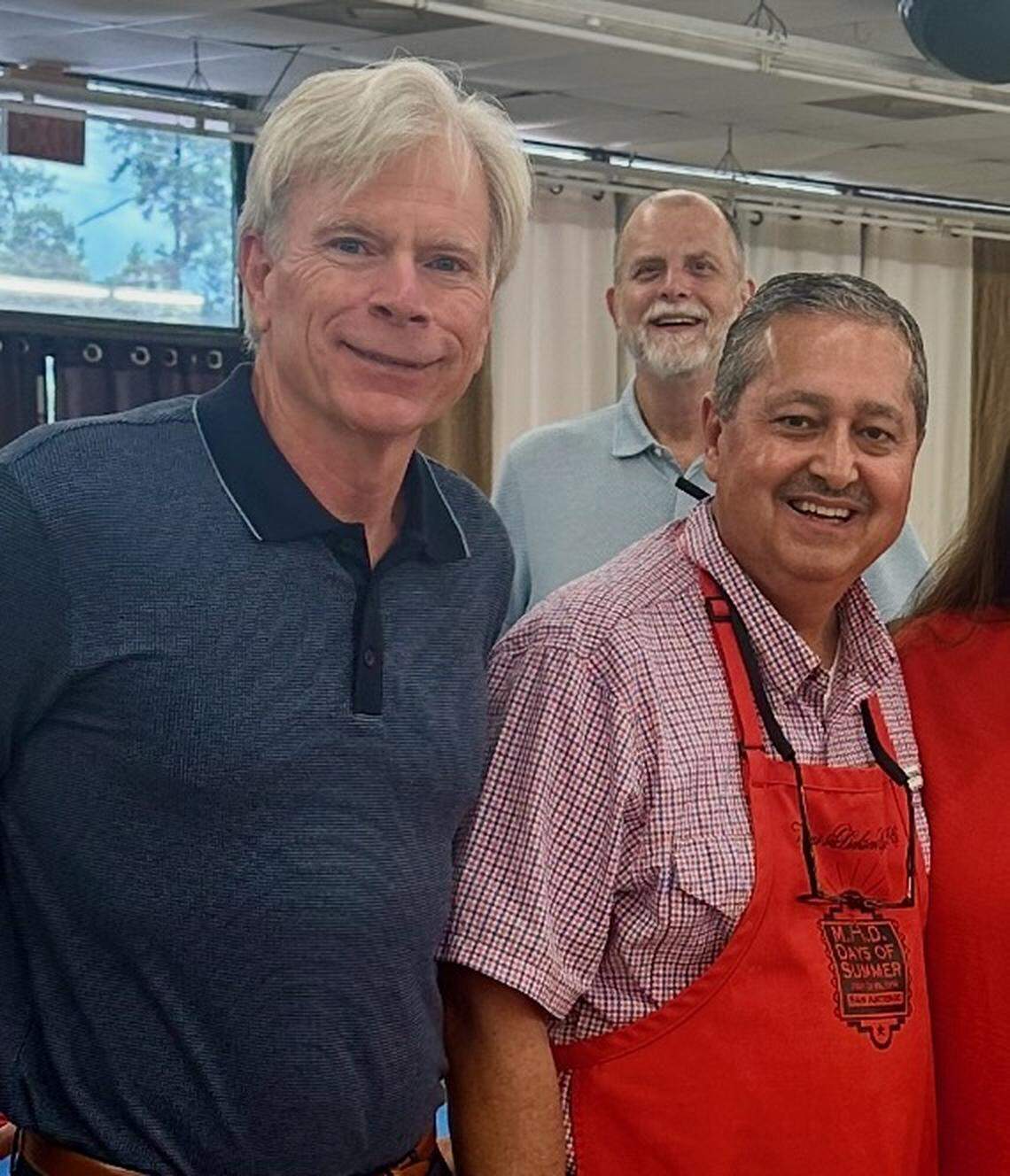 Charles T. Hill, left, president of Mississippi Green Oil LLC, stands with Prentiss Mayor Tony Waits during a barbecue on Thursday, July 3, 2025. Hill says he intends to finish the beleaguered medical marijuana company’s building and have product out the door by Christmas.