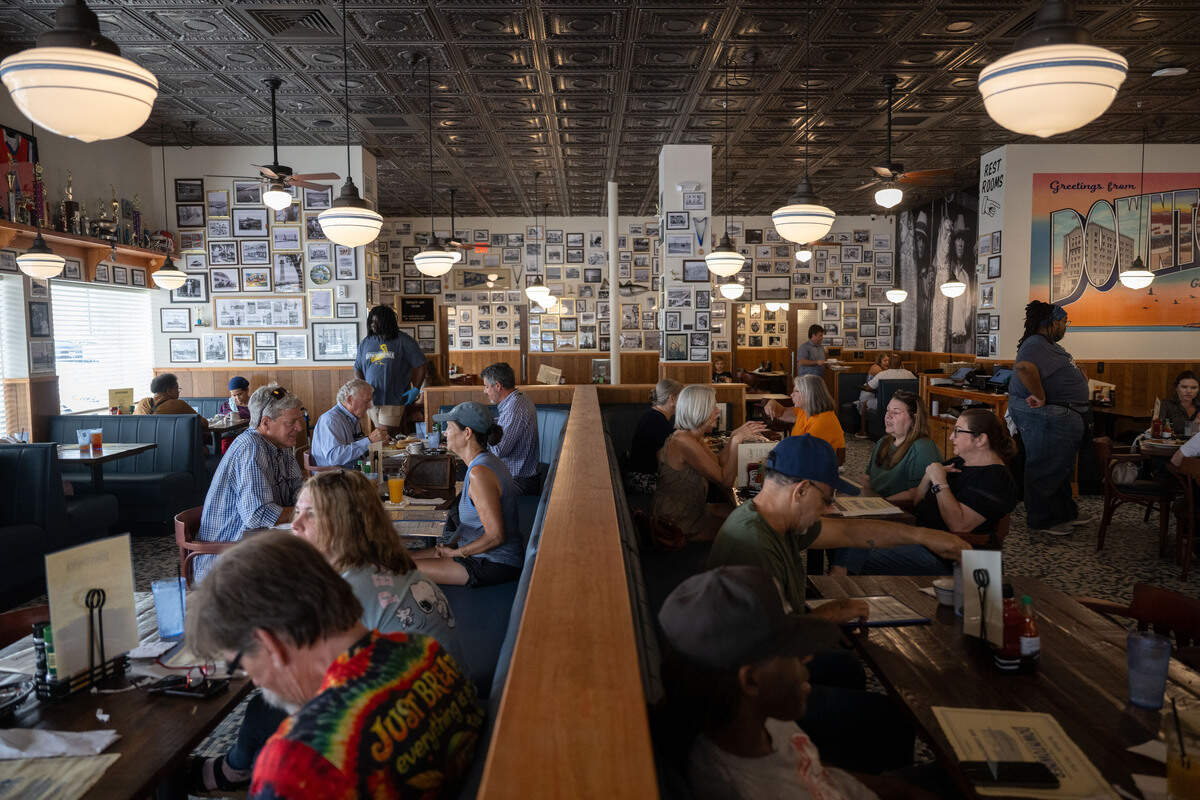 Dozens of customers sit down to order breakfast during the opening day of The Downtowner in Gulfport on Tuesday, June 9, 2026.