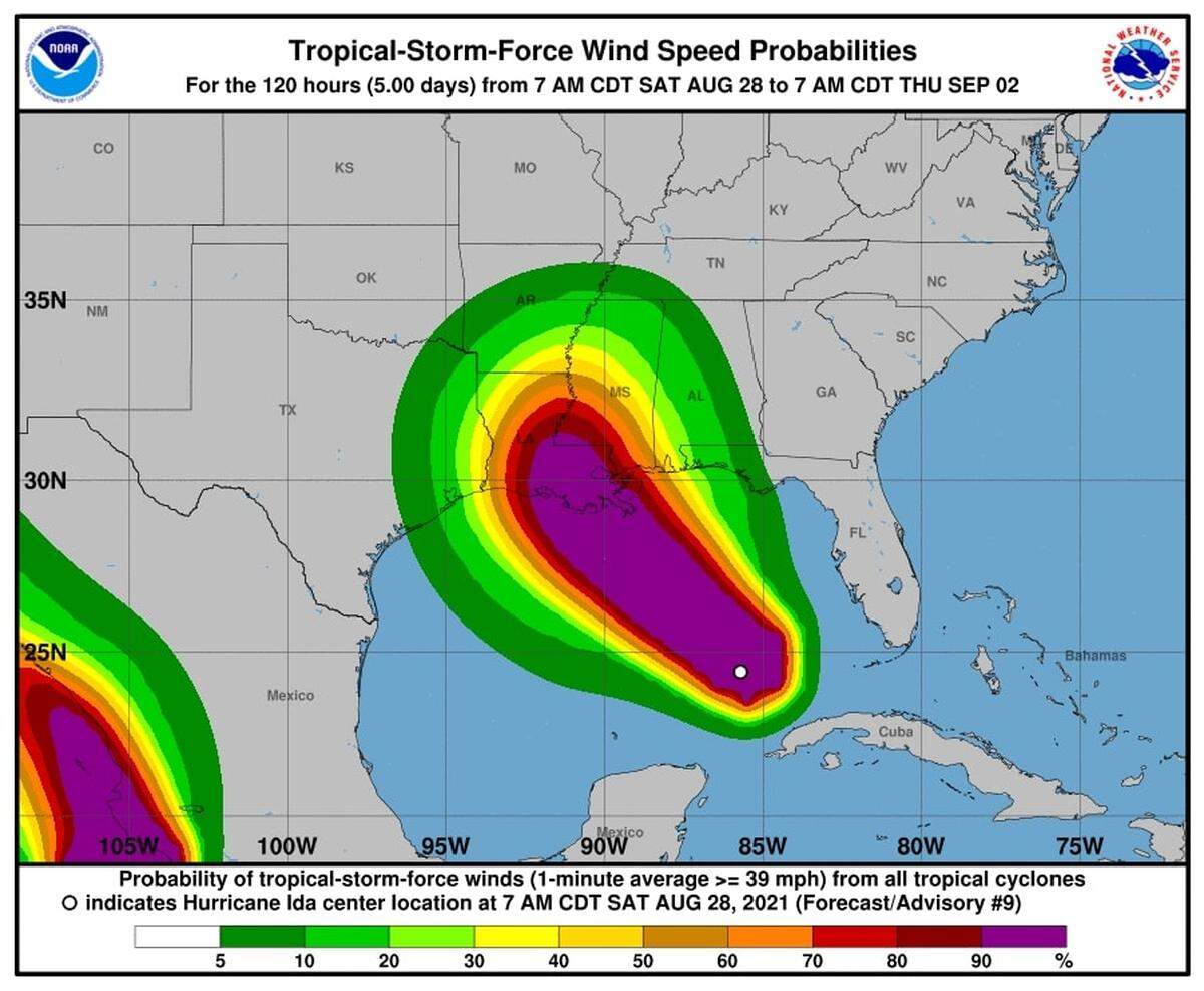 Here is the expected winds from Hurricane Ida.