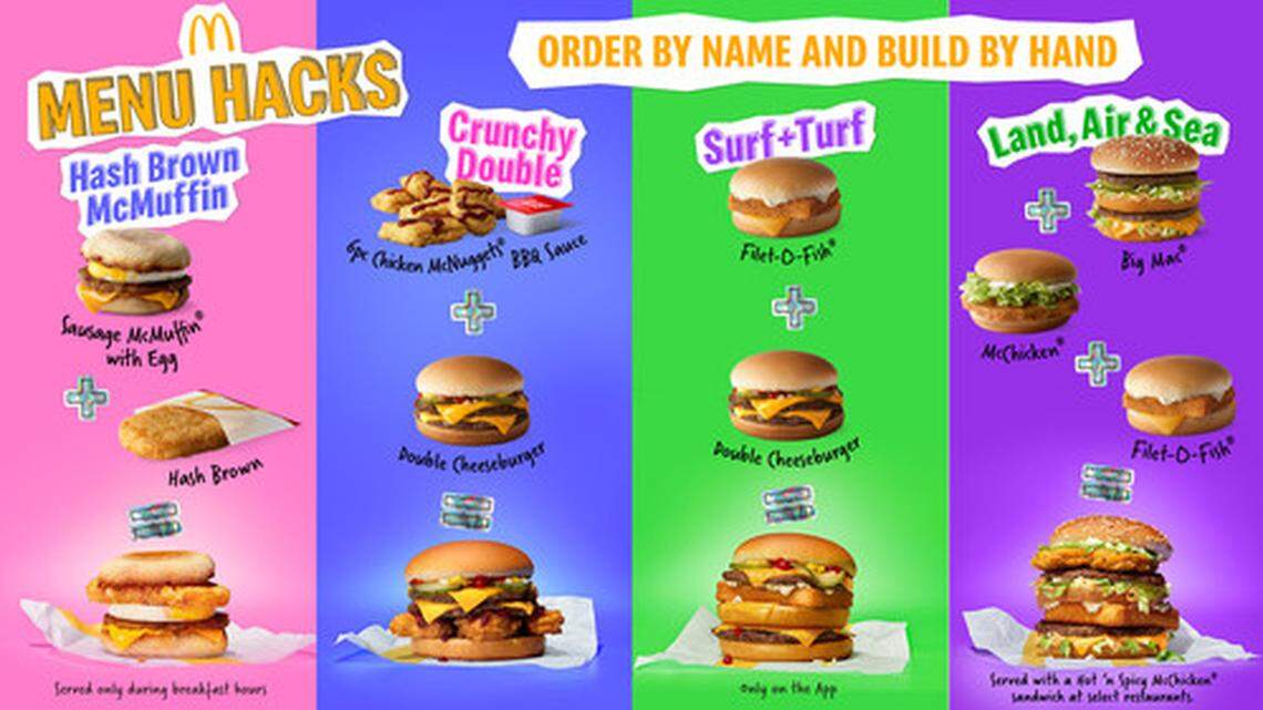 Four “hacked” menu items will be available for customers to order by name, assemble and enjoy at participating restaurants nationwide starting Jan. 31.