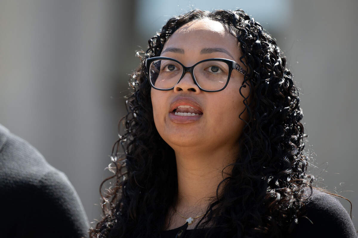 Christine Wonsley gives a statement Wednesday during a news conference outside the Jackson County Courthouse.