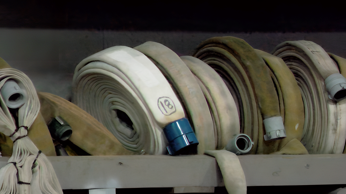 Coiled fire hoses sit on shelves inside the South Central Fire District station in Perkinston. The volunteer fire department is one of many in rural areas that maintain equipment with limited funding and staff.