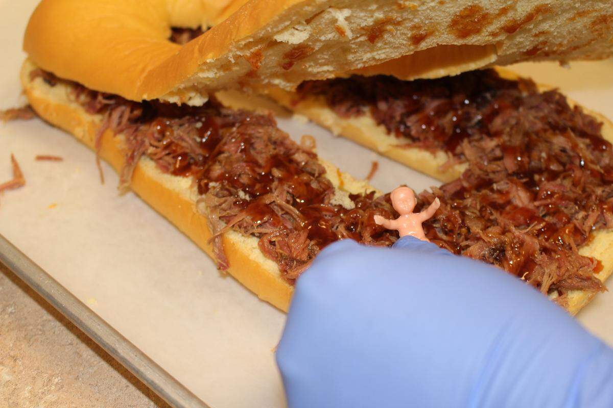 The pulled-pork king cake at Cheeky Monkey Cake Company was baby-optional.