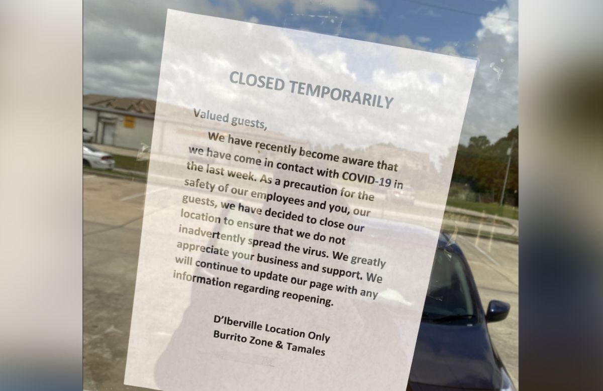 A note on Burrito Zone and Tamales’ door informs customers that the restaurant has closed after a possible COVID-19 exposure Tuesday, July 28, 2020.