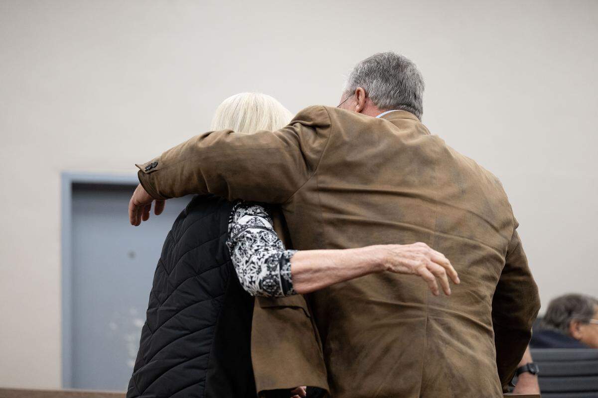 Philip Moran hugs his sister after having his bond revoked and being ordered to jail in Harrison County Circuit Court in Biloxi on Friday. Moran had been under house arrest pending trial in a bribery case involving his son.