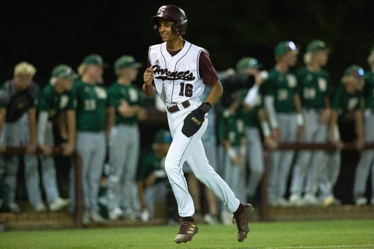 East Central’s Anthony Tanner runs home to score in the 5A South State championship game at East Central High School in Hurley on Tuesday, May 23, 2023.