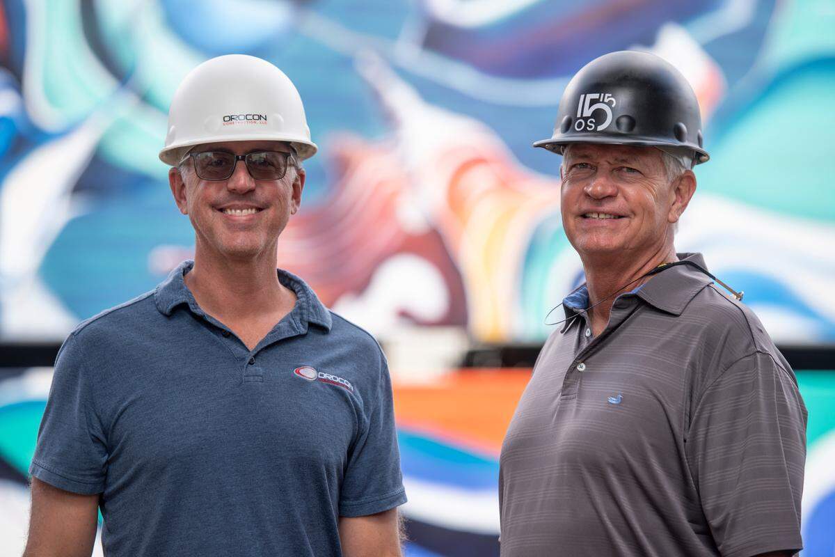 Developers John Oropesa, left, and Jim Hardin pose for a portrait at the new OS1515 development in downtown Ocean Springs on Tuesday, Oct. 29, 2024.