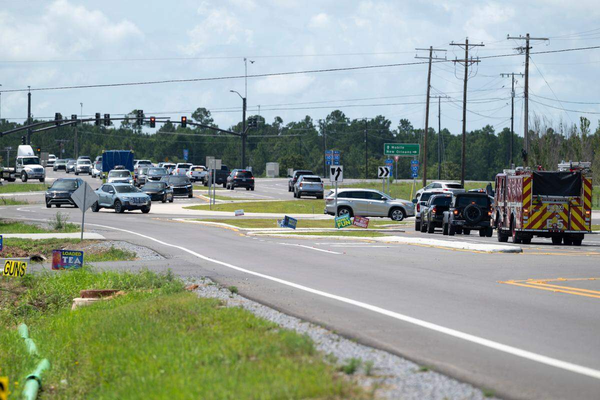 Traffic passes through the roundabout on Firetower Road near Buc-ee’s on Thursday, July 10, 2025.