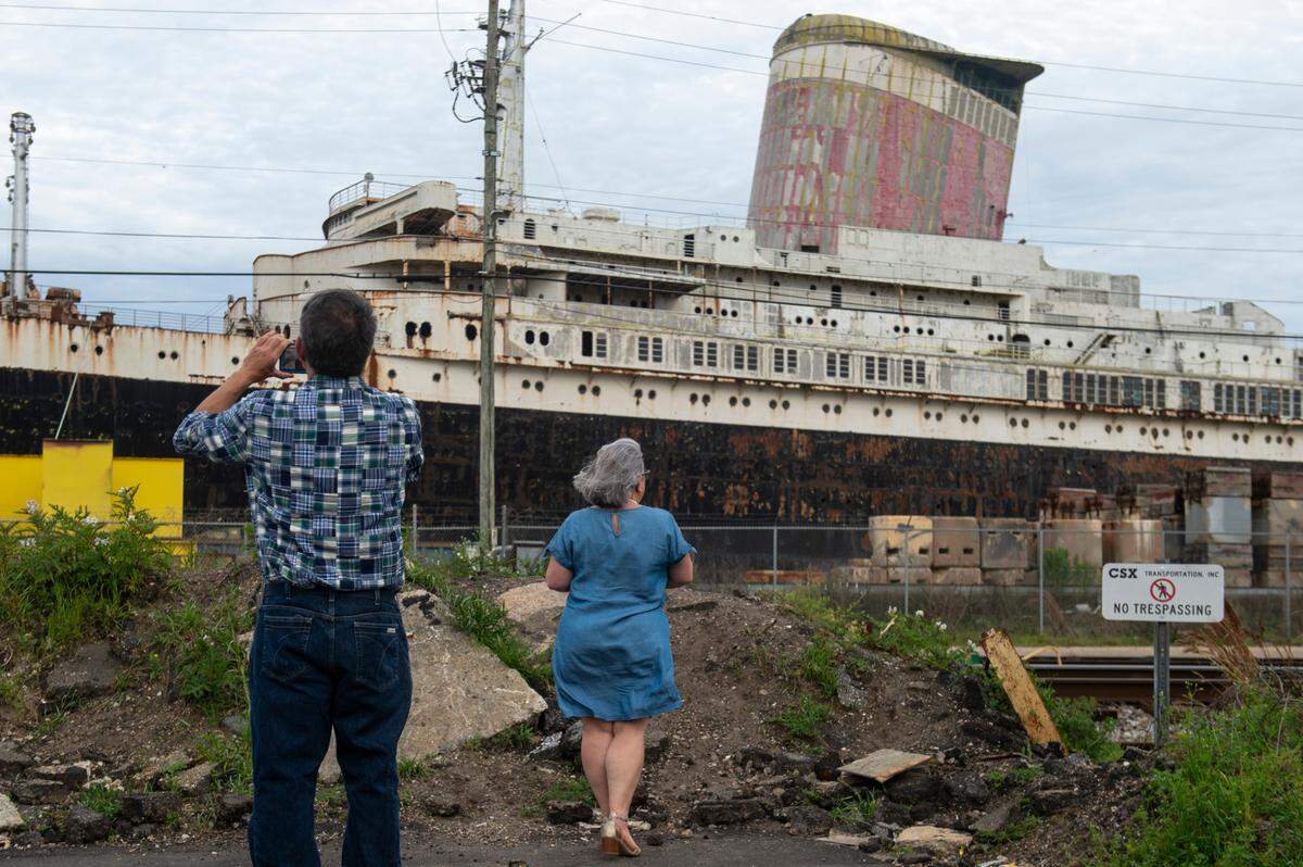 The SS United States docked in Mobile on Friday, March 28, 2025. The ship has drawn tourists from all over the country.