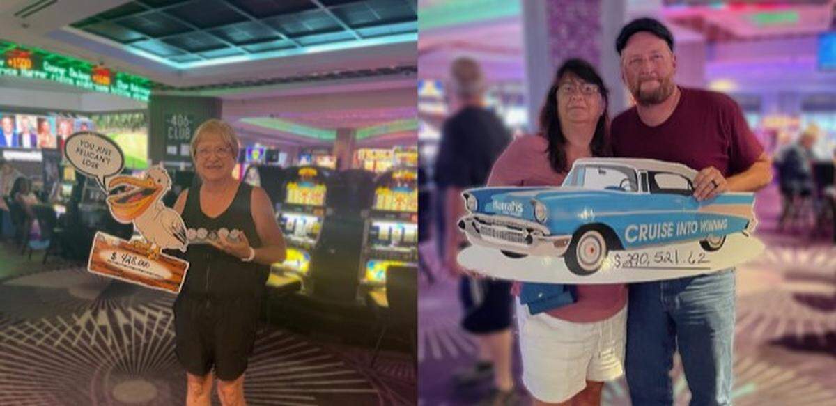 This combined photo shows the winners of two jackpots totaling more than $770,000. These latest wins makes a dozen jackpots of more than $100,000 at Coast casinos since March.