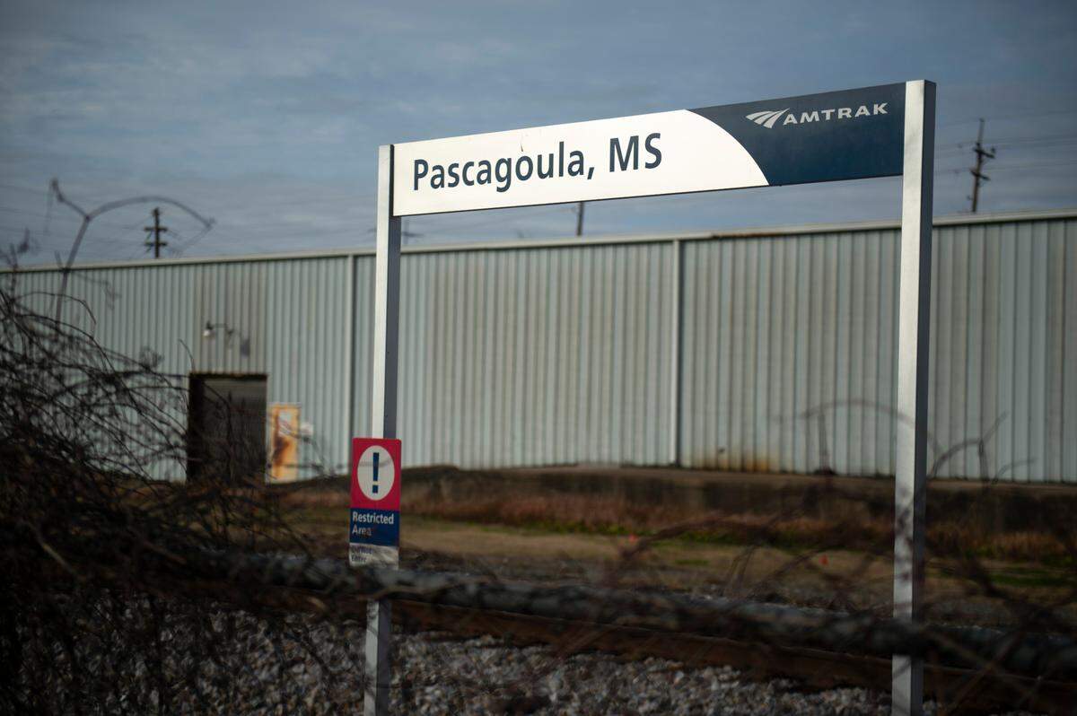 A new Amtrak sign at the old Pascagoula train station in Pascagoula on Wednesday, Jan. 29, 2025. 