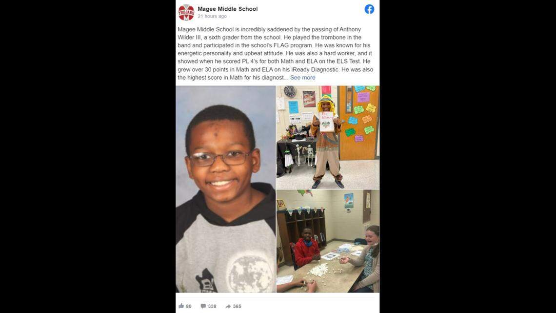 Anthony Wilder III, 12, died April 5 when a tractor trailer collided with his bike as he rode down US49 in Simpson County, Mississippi, state troopers say.