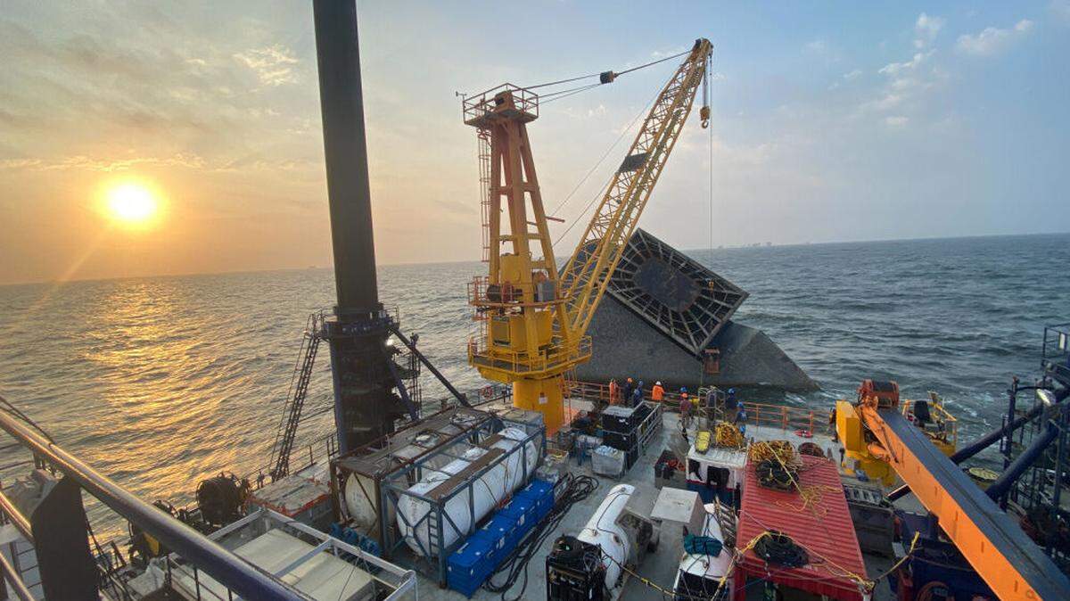 The SEACOR Eagle is staged near the SEACOR Power site off Port Fourchon, Louisiana.