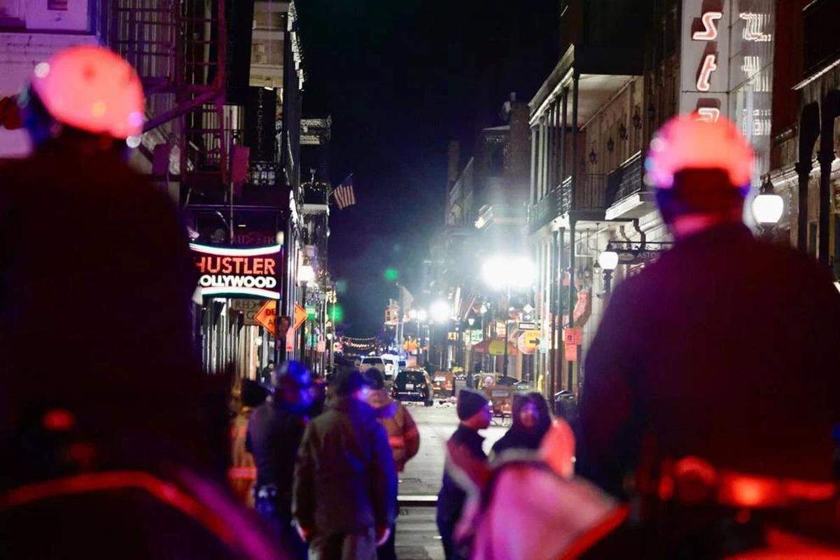 New Orleans police are on the scene of a mass casualty incident on Bourbon Street on Jan. 1, 2025.