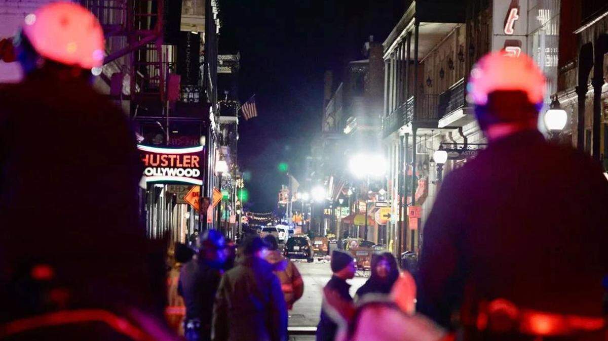 New Orleans police are on the scene of a mass casualty incident on Bourbon Street on Jan. 1, 2025.
