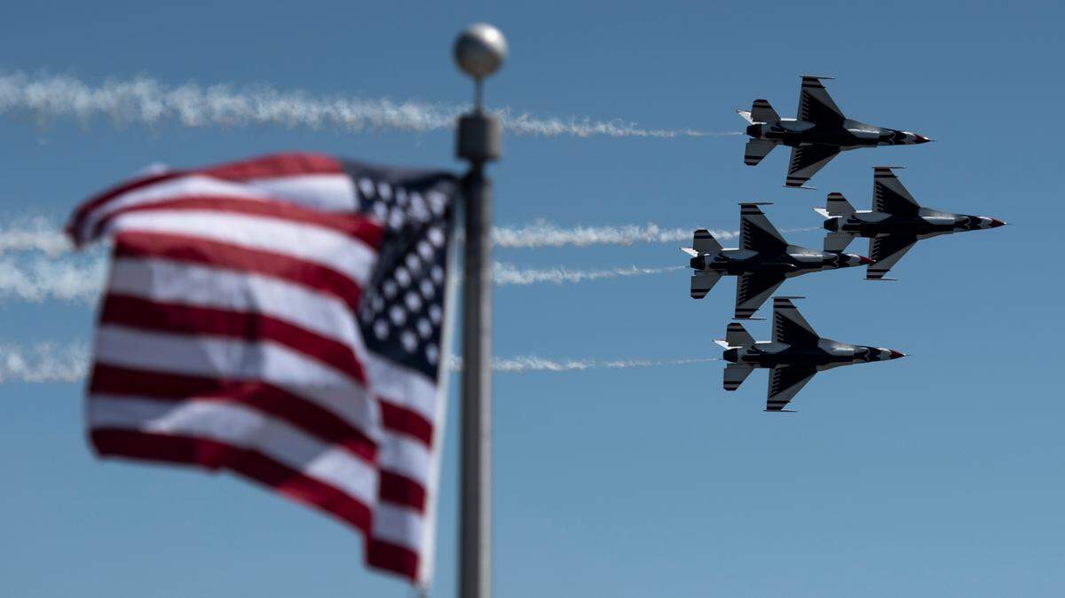 The U.S. Air Force Thunderbirds fly over Biloxi during a practice for the Thunder Over the Sound airshow on Friday, April 28, 2023.