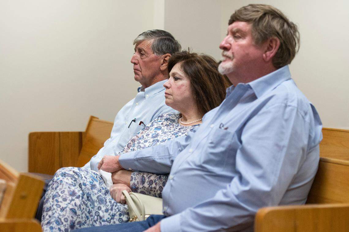 Jacob Blair Scott’s mother, Melody Scott, center, sits as she listens to the guilty verdict being read out in the trial of her son Jacob Blair Scott in Jackson County Circuit Court in Pascagoula on Thursday, June 2, 2022.