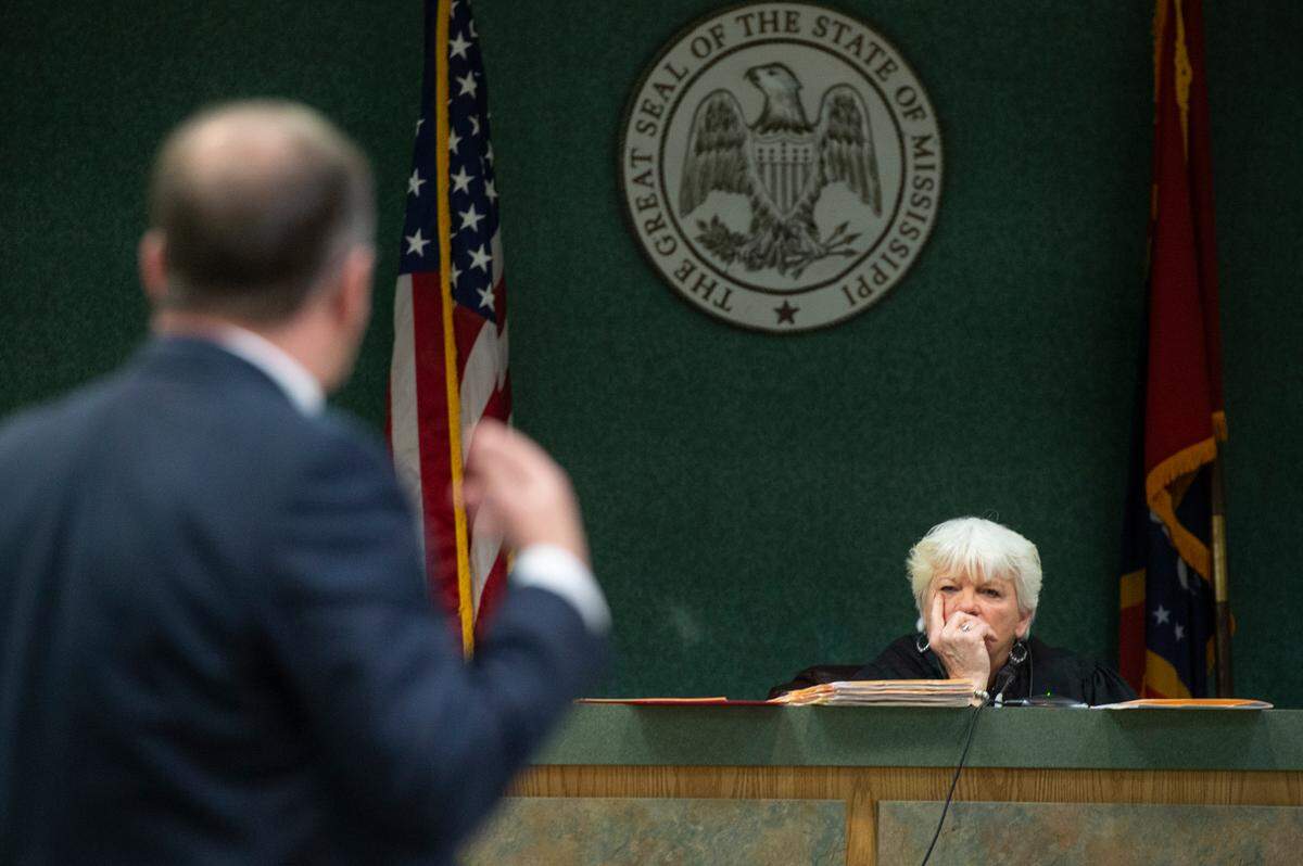 Judge Kathy King Jackson presides over a plea hearing for Johnny Jefferson Jr., a former law enforcement officer with the Jackson County Sheriff’s Department assigned to the South Mississippi Metro Enforcement Team, who pleaded guilty to one count of embezzlement at the Jackson County Courthouse in Pascagoula on Friday, Jan. 19, 2024.