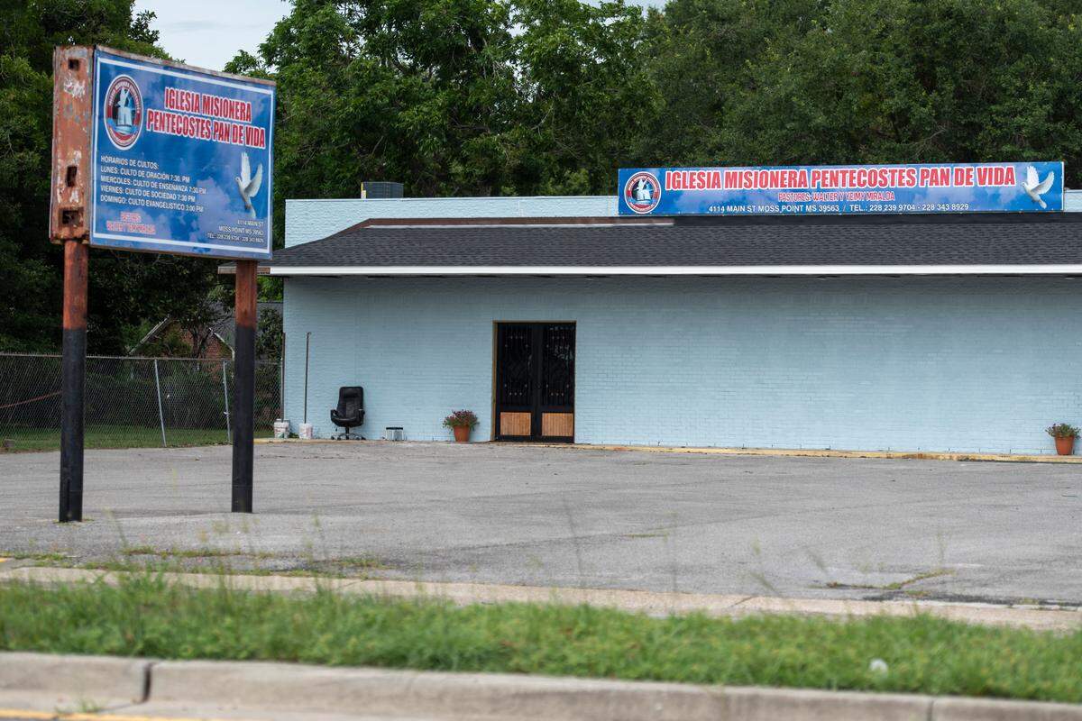 A Pentecostal church on Main Street in Moss Point on Tuesday, June 18, 2024, one year after a devastating tornado struck the area. Before the tornado, an automotive business occupied the building.
