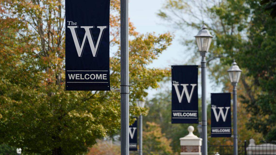 Mississippi University for Women banners decorate the Columbus, Miss., campus, Oct. 23, 2023. The university announced a proposal Monday, Jan. 8, 2024, to change its name to Mississippi Brightwell University, with officials saying the new name is supposed to reflect the diversity of the public institution that has been enrolling men since 1982. (AP Photo/Rogelio V. Solis)