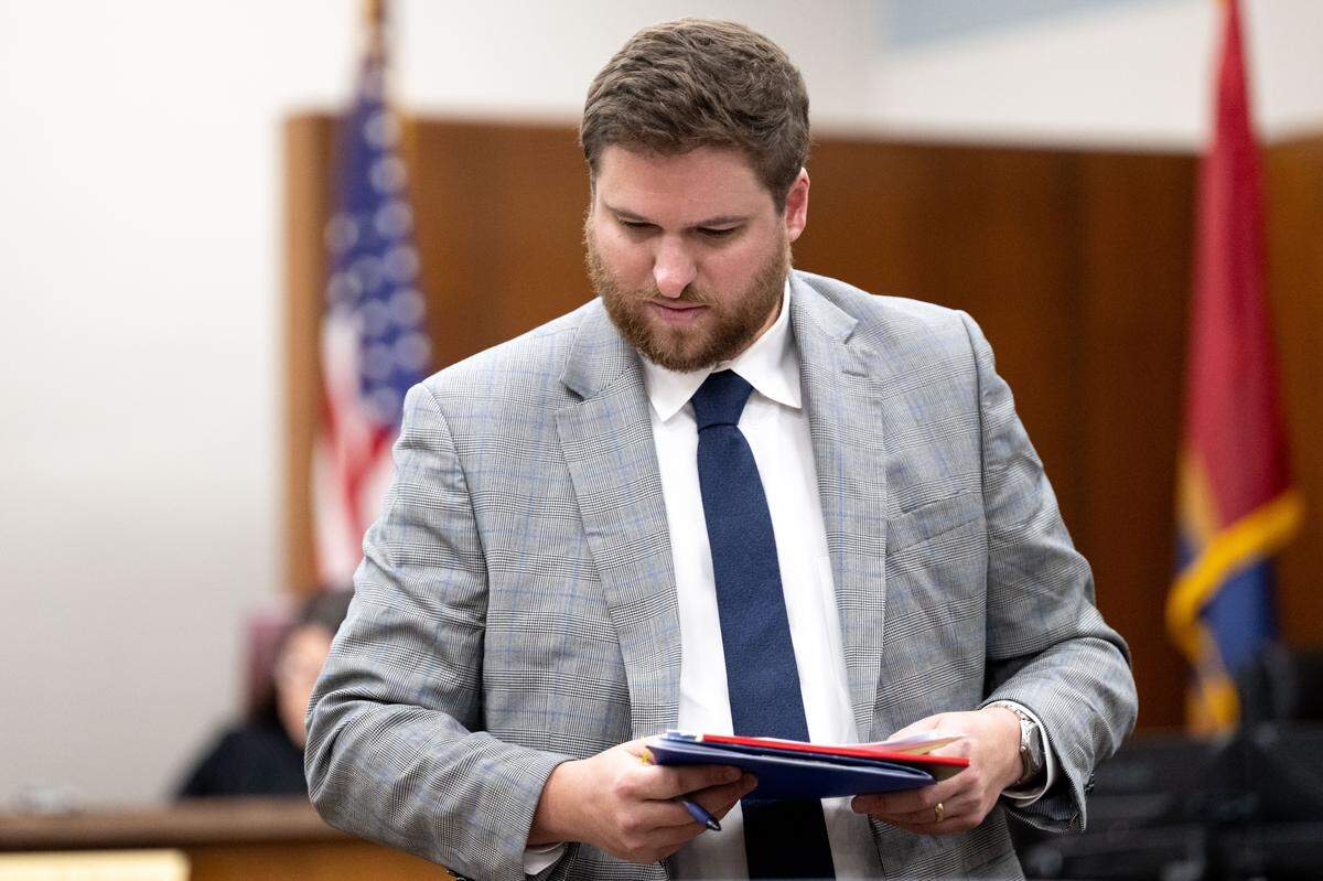 Attorney Stephen Clark walks back to his seat in Harrison County Circuit Court in Biloxi on Thursday, Feb. 19, 2026.