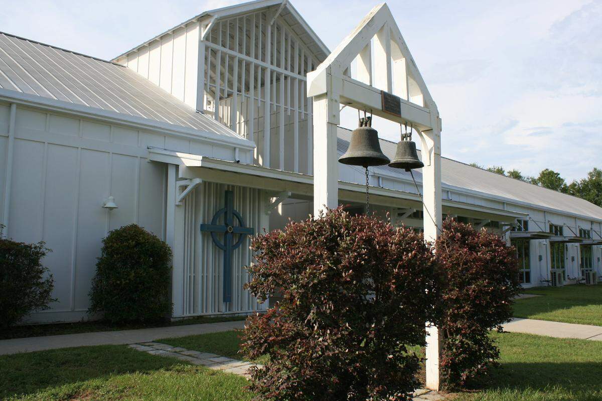 Two bells and a cross greet parishoners at St. Patrick’s Episcopal Church.