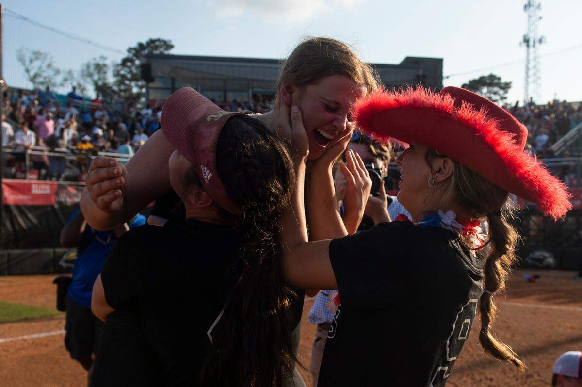 George County Lady Rebels’ celebrate after beating Saltillo in the 5A 2023 MHSAA Softball Championship game at USM Softball Complex in Hattiesburg on Thursday, May 18, 2023.