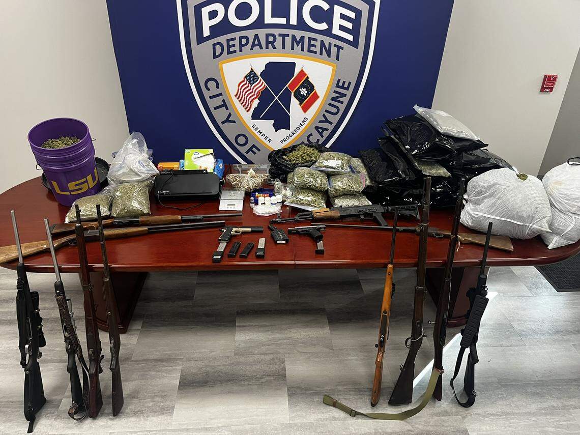 Authorities said they arrested a man from Picayune on Wednesday after detectives found marijuana, steroids, mushrooms, guns and eight alligators in his pool.