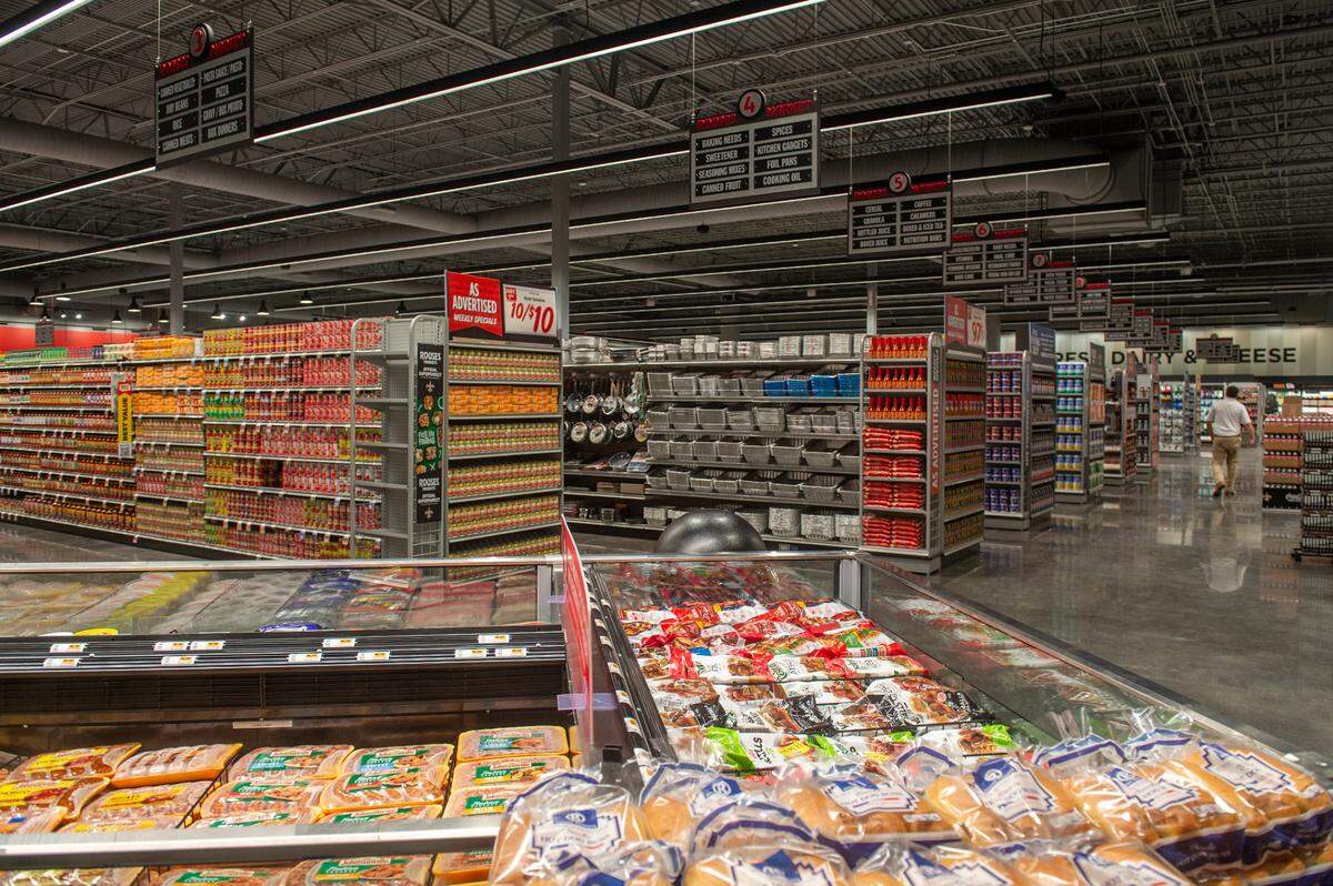 Aisles of groceries await customers at the new Rouses Market location on Pass Road in Biloxi on Tuesday, Oct. 15, 2024.