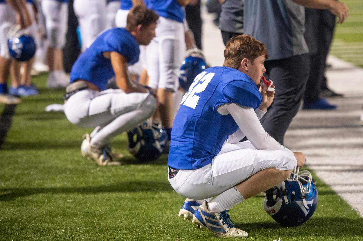 Vancleave players watch as a game between Vancleave and East Central nears its end with East Central up by 7 at Vancleave Football Stadium in Vancleave on Thursday, Nov. 3, 2022.