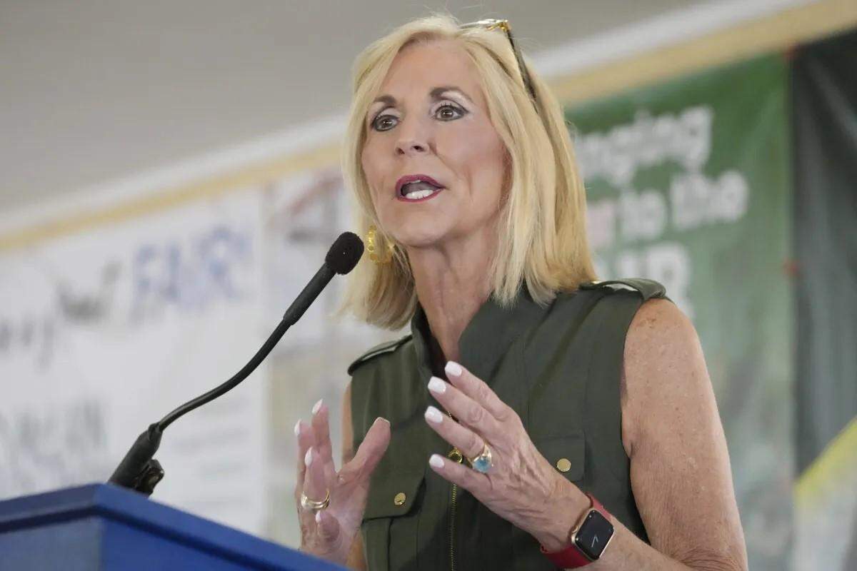Mississippi Republican Attorney General Lynn Fitch addresses the crowd at the Neshoba County Fair in Philadelphia, Miss., earlier this year. Fitch seeks reelection in November