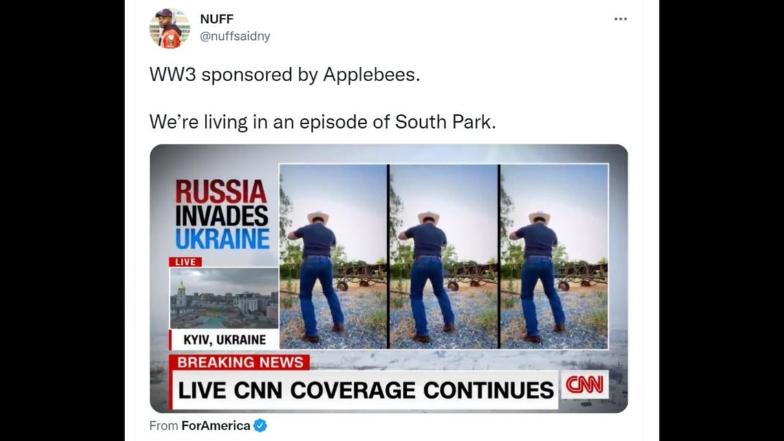 CNN and Applebee’s faced backlash over a split-screen ad for the restaurant that aired during live news coverage of Russia’s invasion of Ukraine on Thursday, Feb. 24.