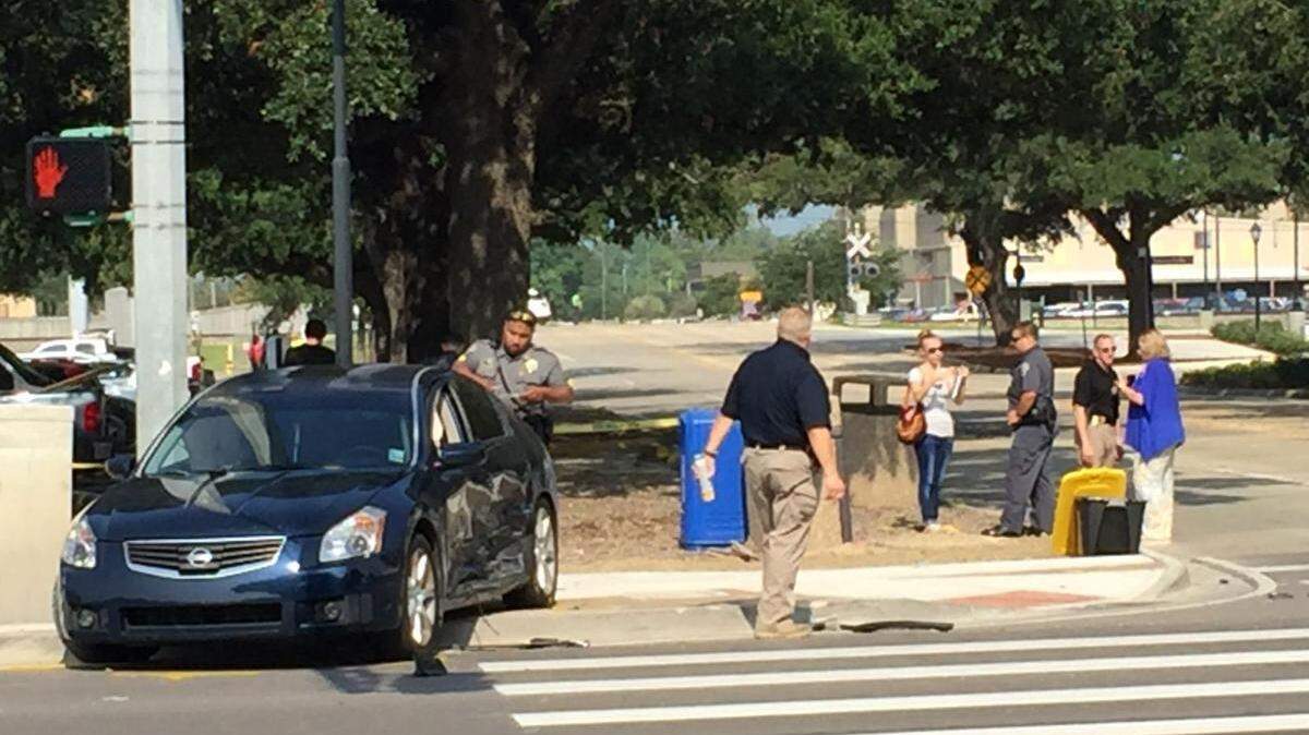 The scene where several people were struck by a vehicle on LSU’s campus in Baton Rouge on Friday morning.