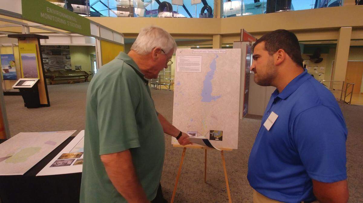 Bill Bradburn, left, of Louisiana is worried that the One Lake project could one day flood his home near the Morgan River.