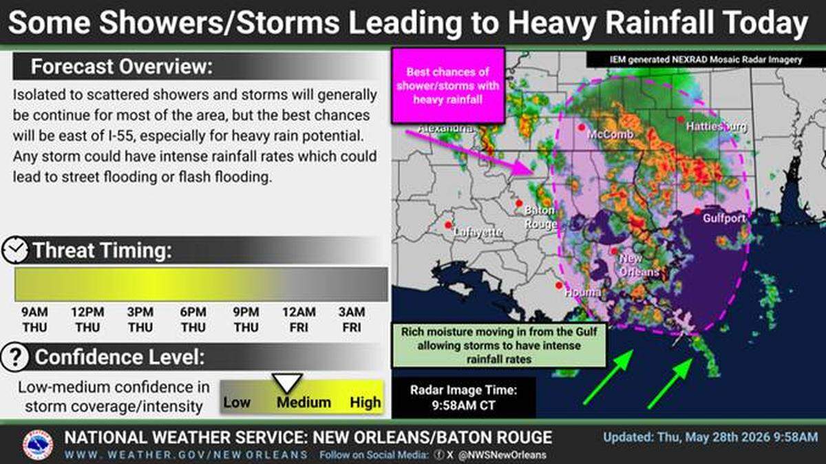 The above graphic shows rainfall forecast in South Mississippi, where some areas are under a flash-flood warning.