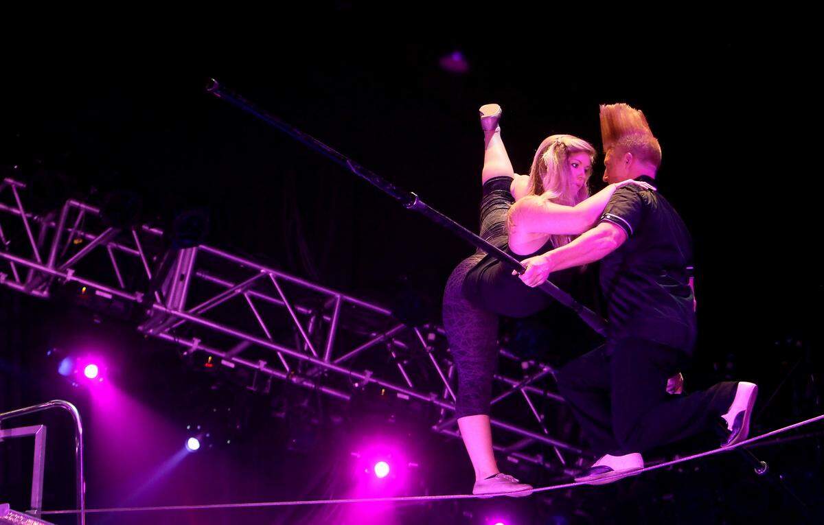 Bello Nock, right, practices the high wire with his daughter Annaliese in 2013 at the Beau Rivage Casino in Biloxi. Since they last appeared in Biloxi, the duo have performed on America’s Got Talent and Britain’s Got Talent.