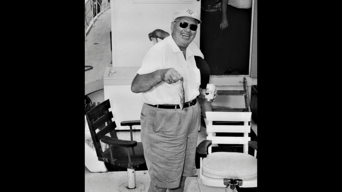 Jimmy Dean liked to fish on the Mississippi Coast, pictured here in Biloxi likely in the late 1960s. His grin, the braggidiocia of a mini-fish catch and a Falstaff in his hand are all classics for this baseball Hall of Famer who lived his last decade near Wiggins.