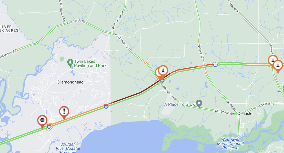 Traffic backed up from Diamondhead to Vidalia Road Thursday morning on Interstate 10.