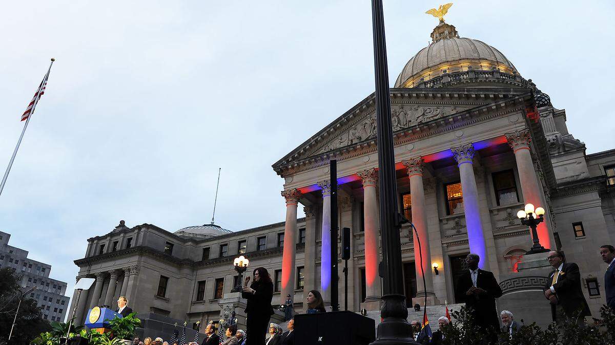 Gov. Tate Reeves delivers his State of the State Address from the south steps of the State Capitol, Wednesday, Jan. 29, 2025 in Jackson.