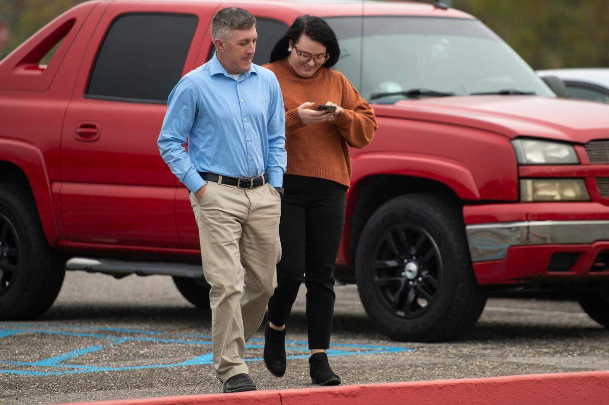 Former police officer Colin Freeman walks into court for his misdemeanor domestic violence trial at the Hancock County Public Safety Complex in Bay St. Louis on Tuesday, Dec. 7, 2021.