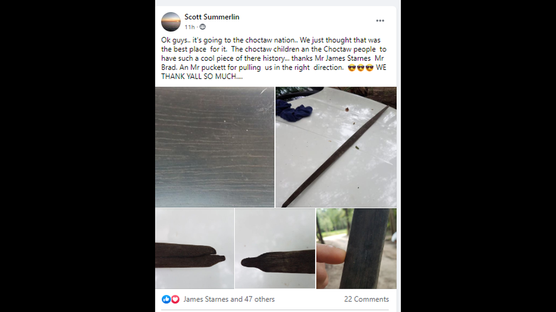 Scott Summerlin says representatives of the Choctaw Nation will pick up the bow next week.