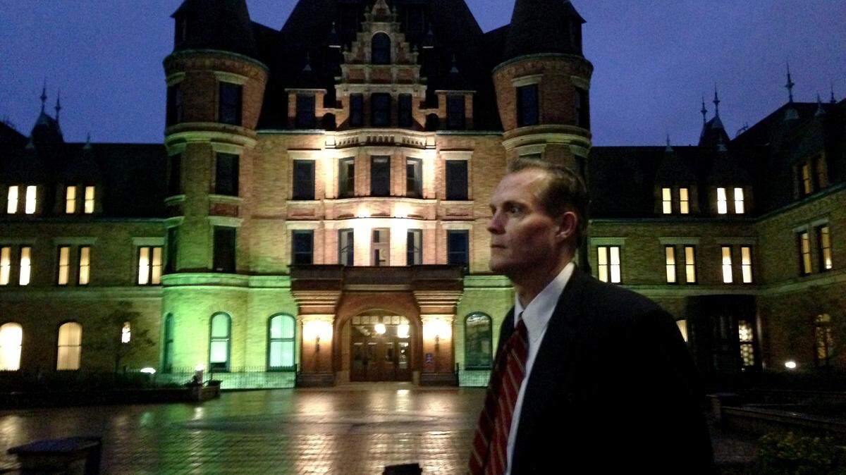 Pierce County Prosecutor Mark Lindquist at Tacoma's Stadium High School, a local landmark where scenes for the 1999 teen comedy "10 Things I Hate About You" were filmed. (Maria L. La Ganga/Los Angeles Times/TNS)